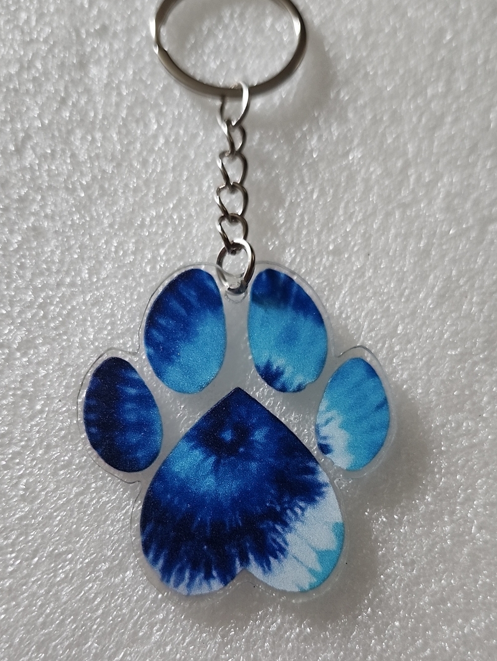 Hand Crafted Blue Tie-Dye Paw Print Keychain
